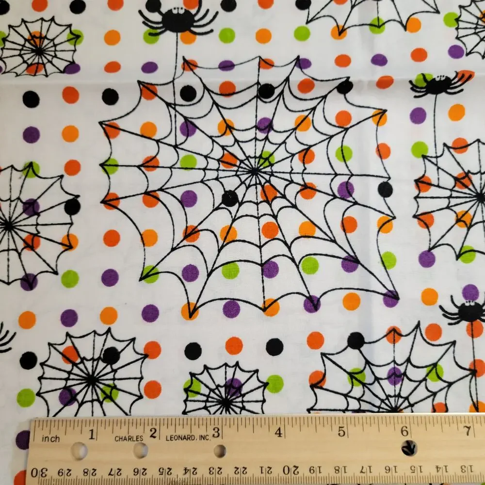 Cotton Fabric Spider Webs Dots Halloween 17x 43